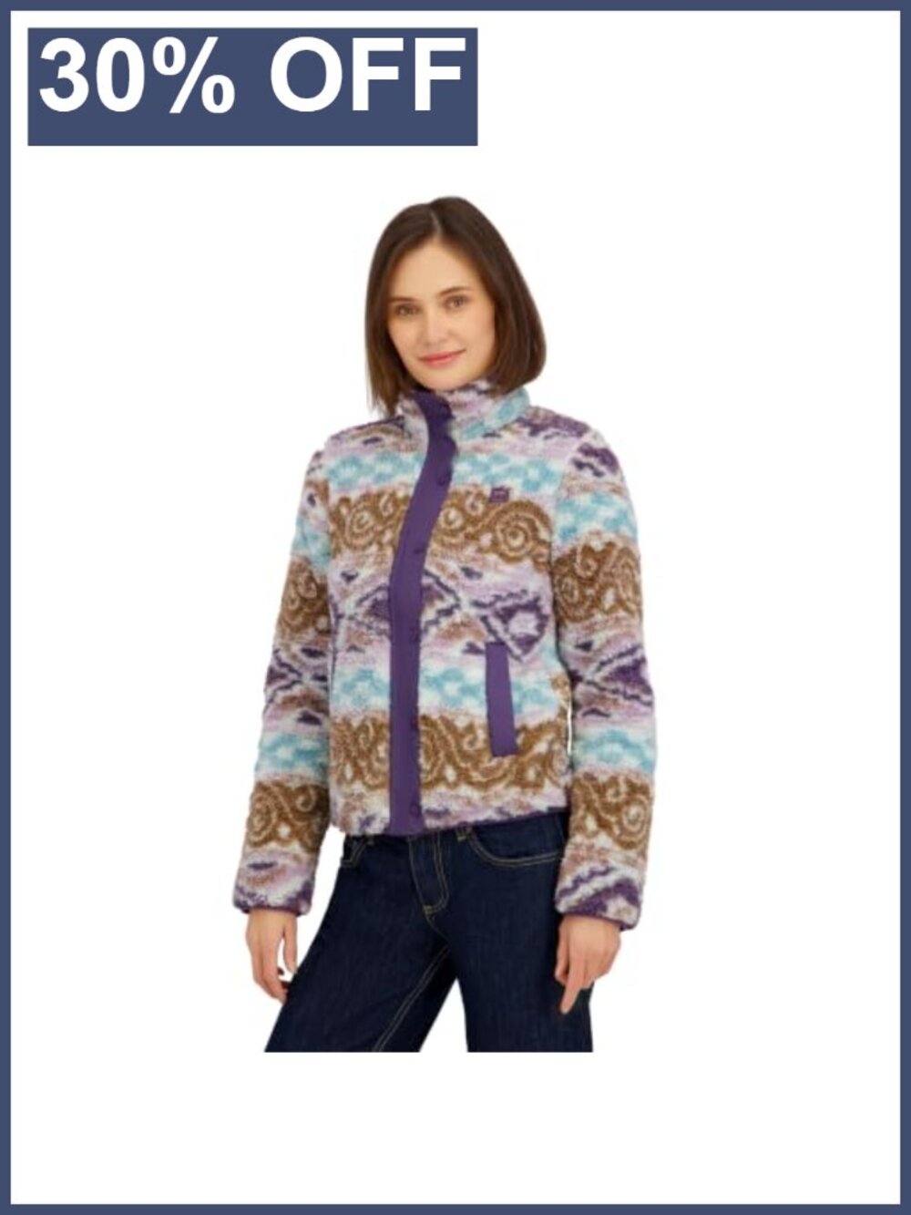 Sherpa Fleece Aztec Print Full Zip Jacket